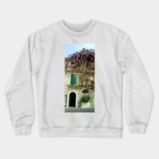 Italian cafe with bougainvillea on the roof Crewneck Sweatshirt